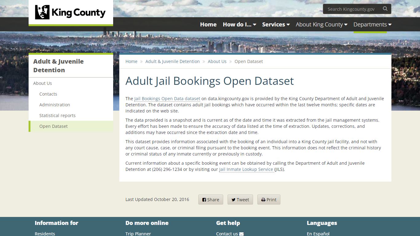 Adult Jail Bookings Open Dataset - King County