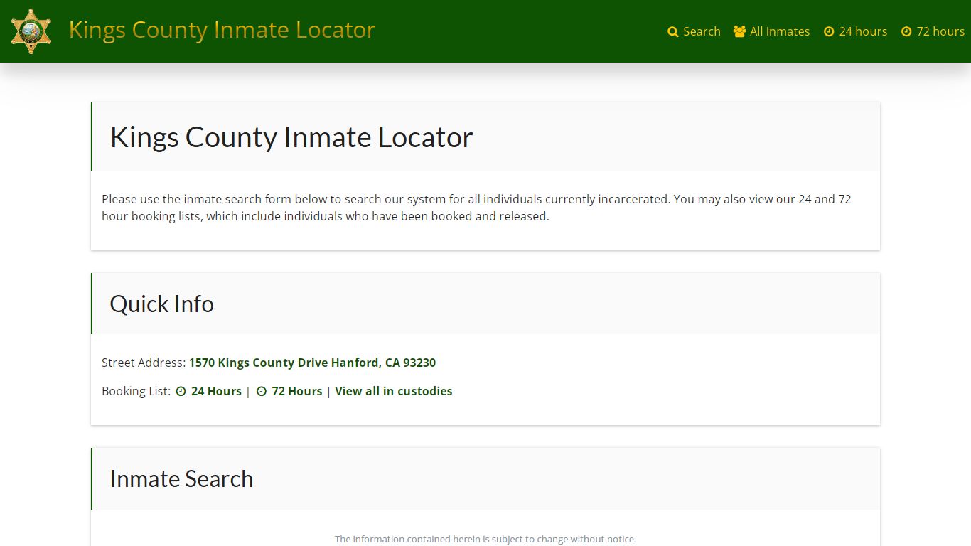Home - County of Kings Inmate Locator